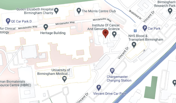 Map of Birmingham location of BioResource Centre
